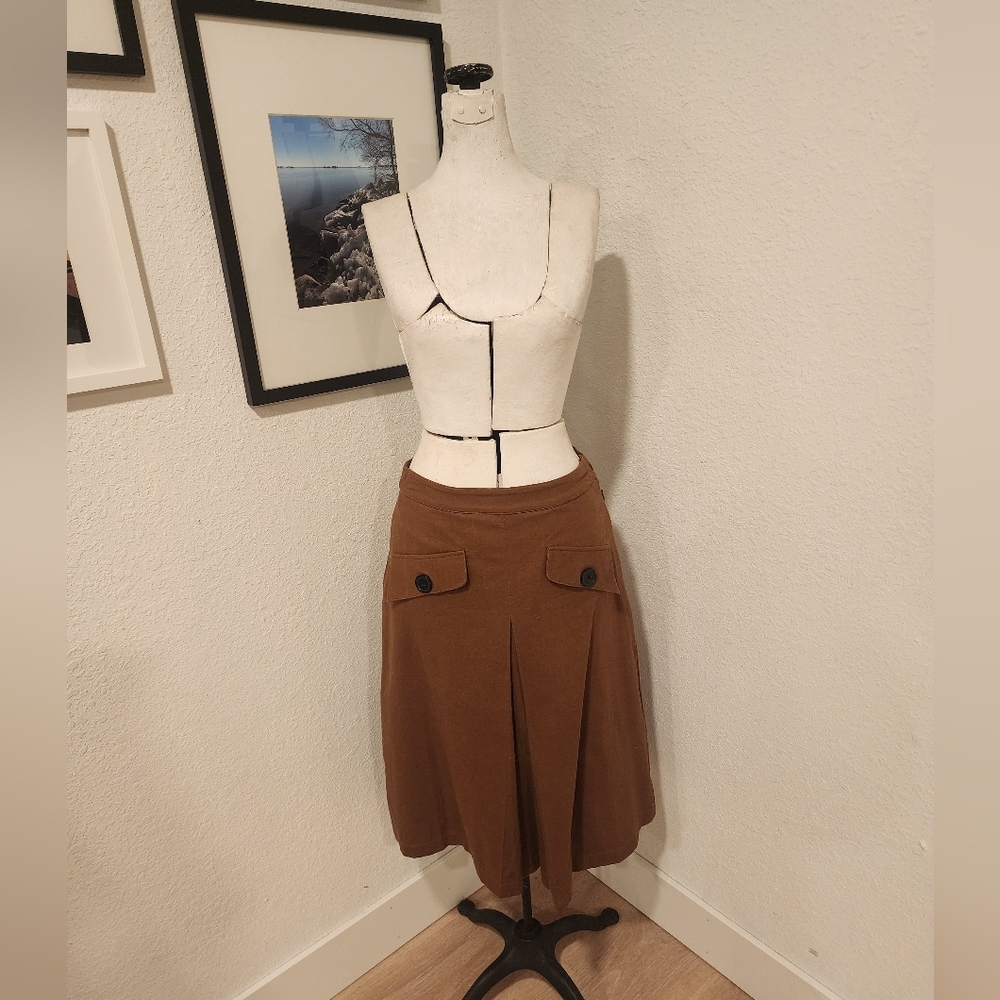 Atsu brown A-line utility midi skirt,